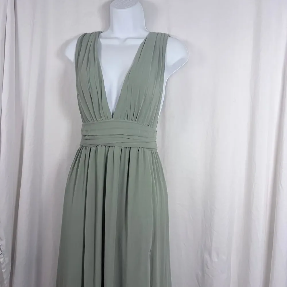 Lulus Sage Green Plunge Maxi Dress Women's Small Formal Bridesmaid NWT - Picture 3 of 6